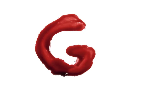 Blood fonts written with bloody fingers, the letter G — Stock Photo, Image