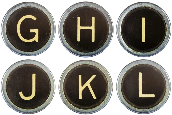 Alte Schreibmaschinenbuchstaben ghijkl isoliert auf weiß — Stockfoto