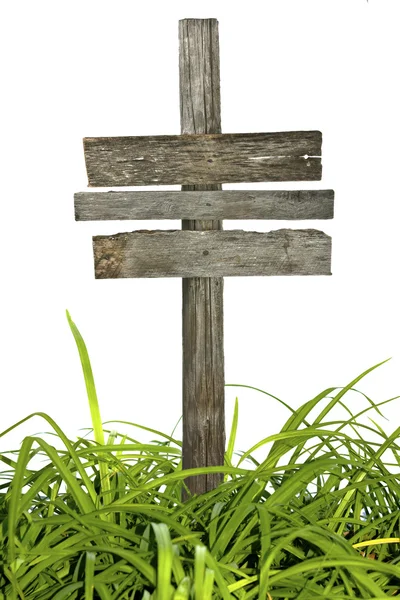 Vintage road sign in grass isolated on a white background — Stock Photo, Image