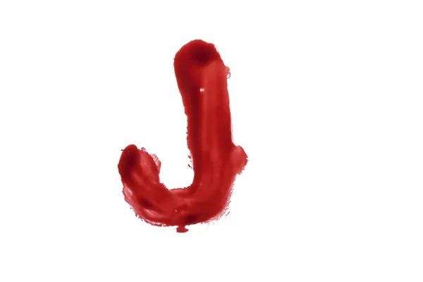 Blood fonts written with bloody fingers, the letter J — Stock Photo, Image