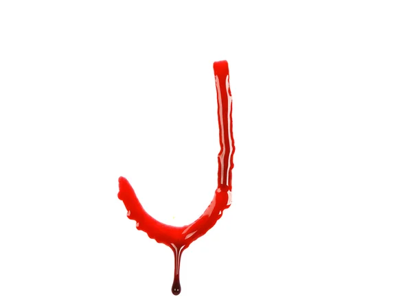 Tropfendes Blut schreibt den Buchstaben j — Stockfoto