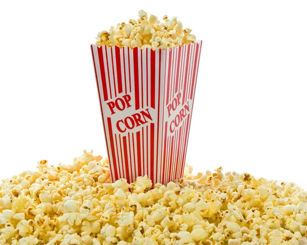 Rode en witte popcorn vak geïsoleerd tegen witte achtergrond — Stockfoto