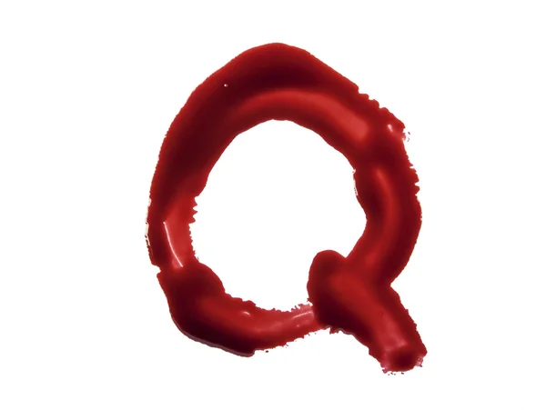 Blood fonts written with bloody fingers, the letter Q — Stock Photo, Image