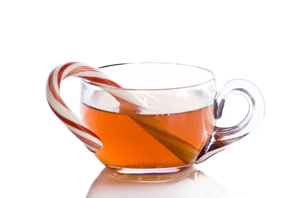 Tea with a candy cane — Stock Photo, Image