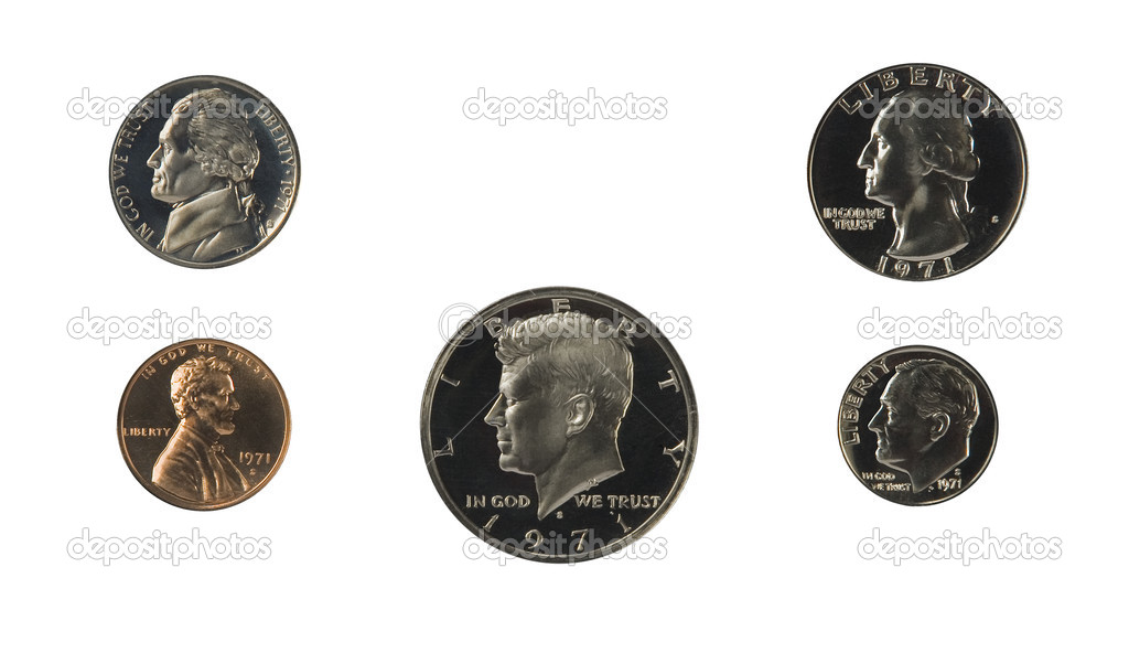 1971 US coins proof set isolated on white