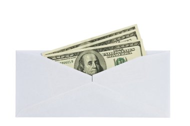 Beyaz bir arka plan üzerinde izole zarf içinde dolar