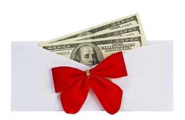 Beyaz bir arka plan üzerinde izole zarf içinde dolar