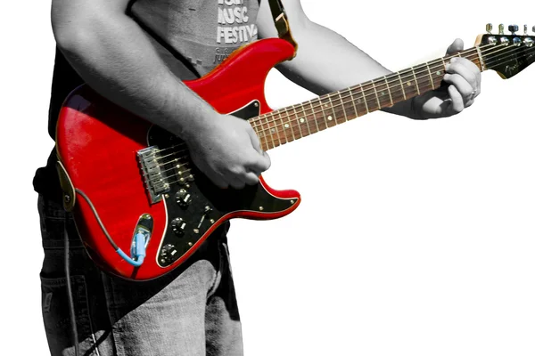 Rocker with his guitar against white background — Stock Photo, Image