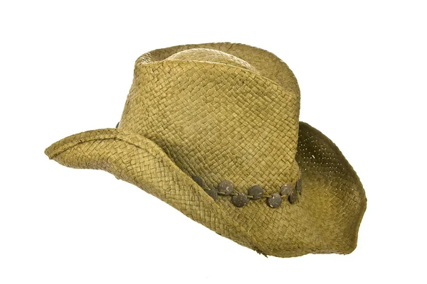 Amerykański słomkowy kowbojski kapelusz na białym tle — Zdjęcie stockowe