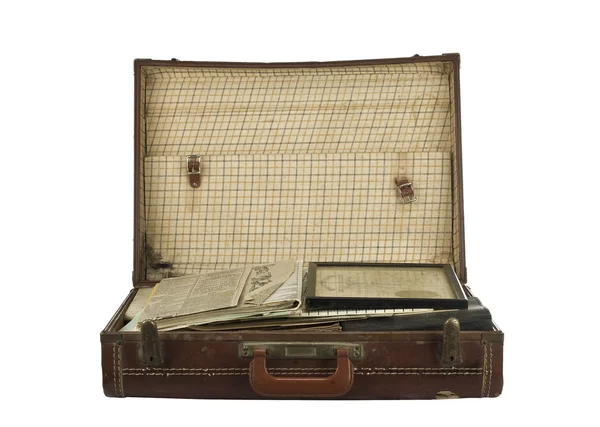 Vintage suit case isolated on white — Stock Photo, Image