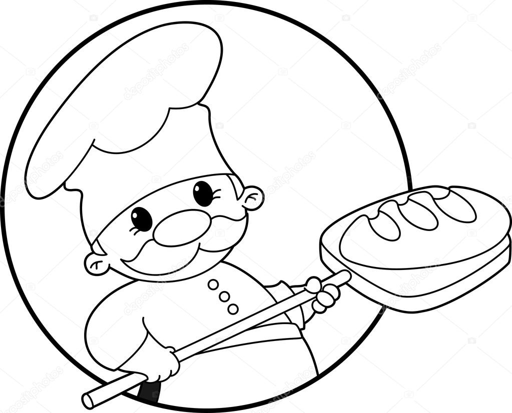 Illustration of a baker with bread banner outlined — Stock Vector