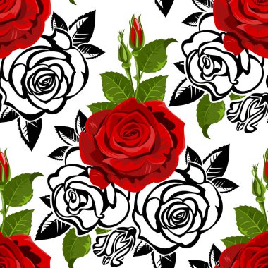 Gül ve yaprakları sorunsuz. (tekrarlanan ve olması herhangi bir boyut ölçekli)