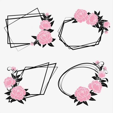 Tebrik kartı için güllü çerçeveler. İzole edilmiş