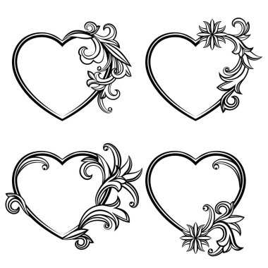 Kalp şekilli çerçeve koleksiyonu. Siyah ve beyaz