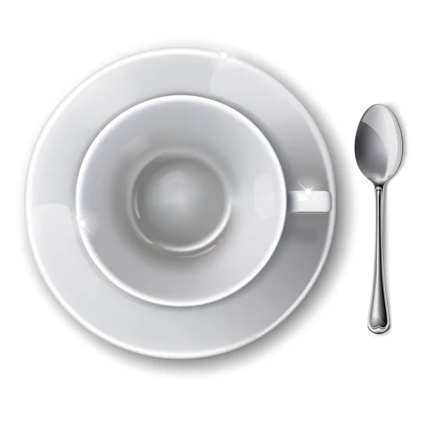 Top View Empty White Cup Saucer Spoon White Background Mesh Royalty Free Stock Vectors