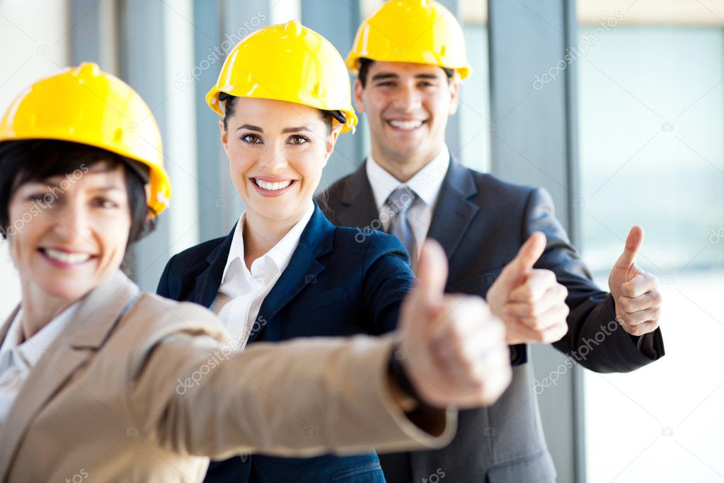 Group of construction manager thumbs up