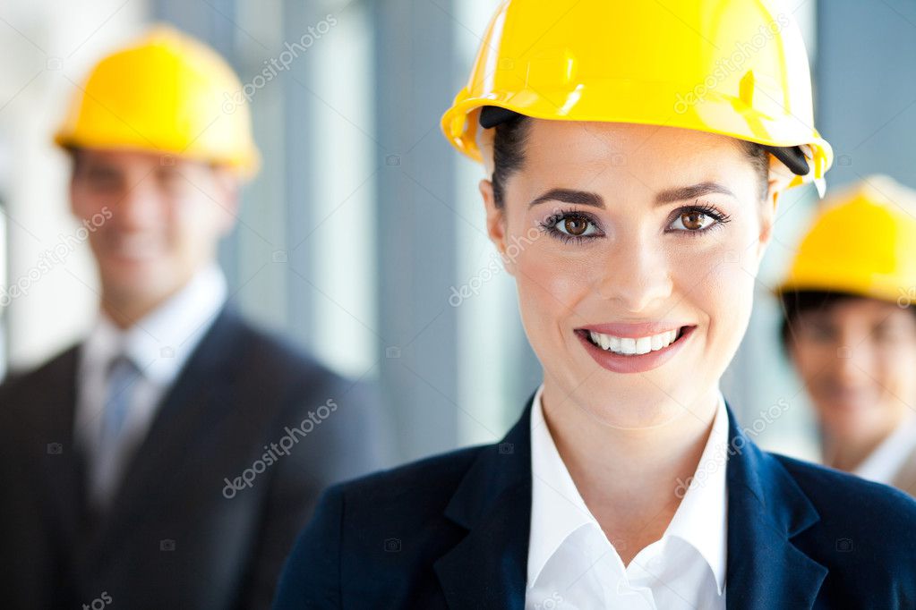 Pretty and smart construction businesswoman closeup