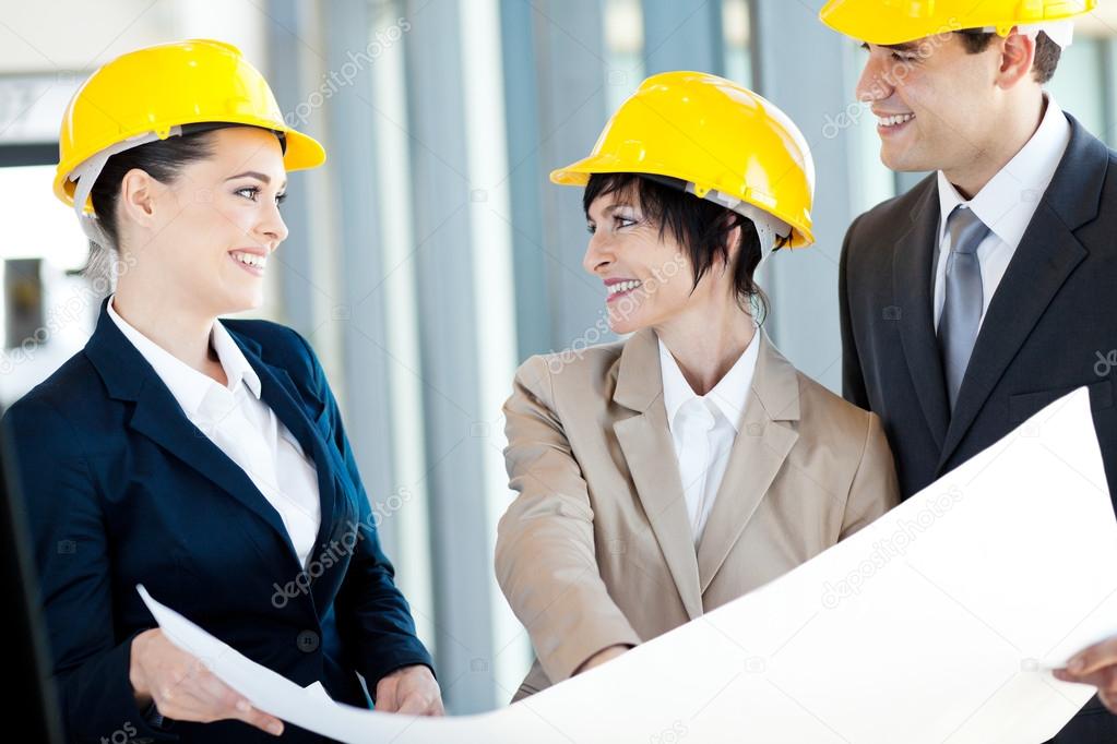 Group of happy construction businesspeople interacting