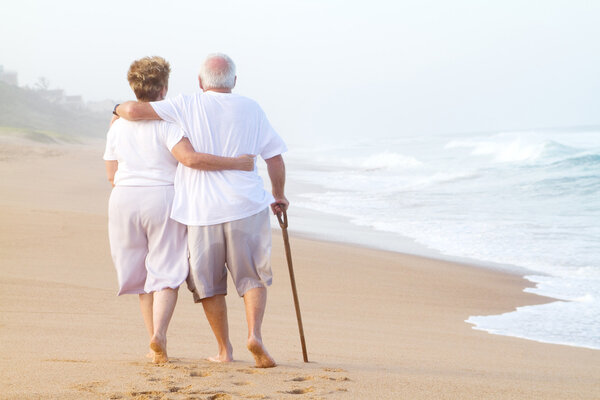 Elderly couple walking
