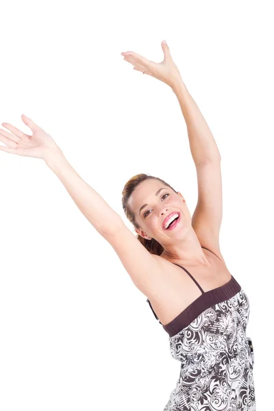 Happy woman with arms up — Stock Photo, Image