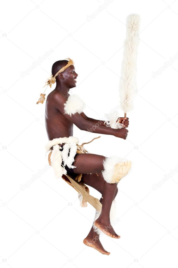 Traditional african tribesman dancing