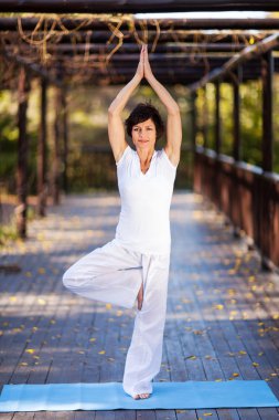 güzel Olgun kadın yoga pose Bahçe