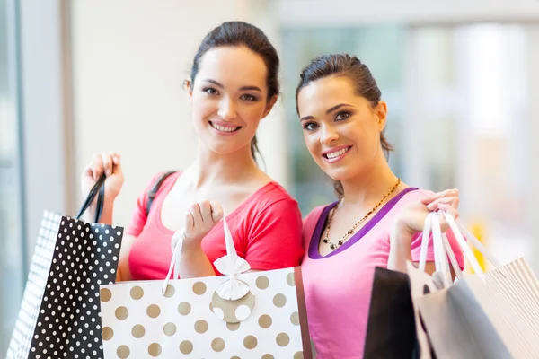 Happy young women with shopping bags Royalty Free Stock Photos