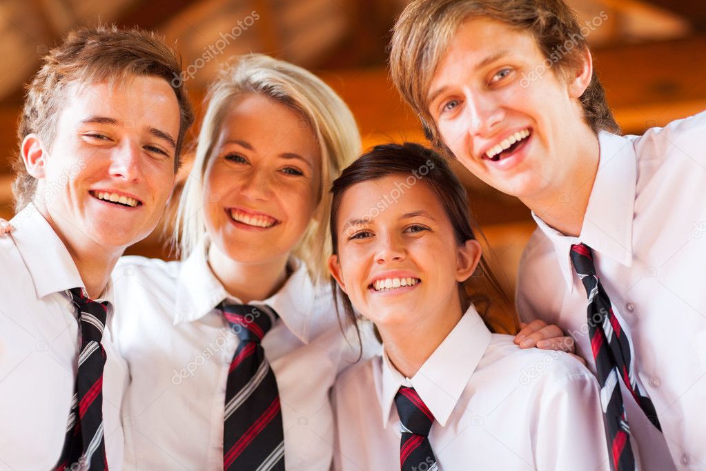 Group of happy high school students closeup