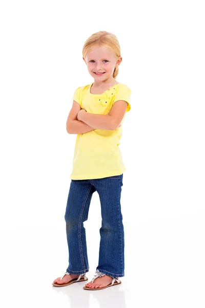 Ładny mały dziewczyna pełnej długości piękny portret na białym tle — Zdjęcie stockowe