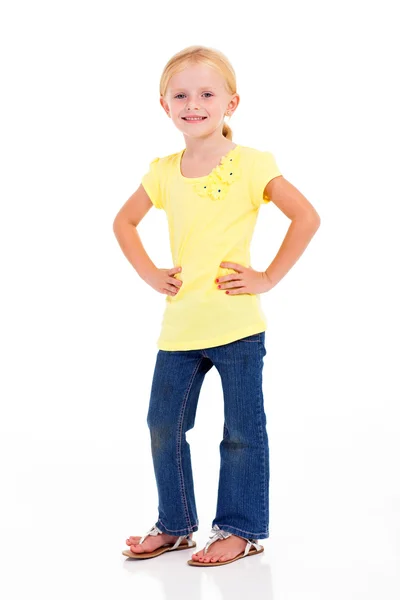 Bonito menina mãos na cintura comprimento total retrato — Fotografia de Stock