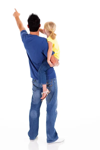 年轻的父亲和女儿指向的后视图 — 图库照片