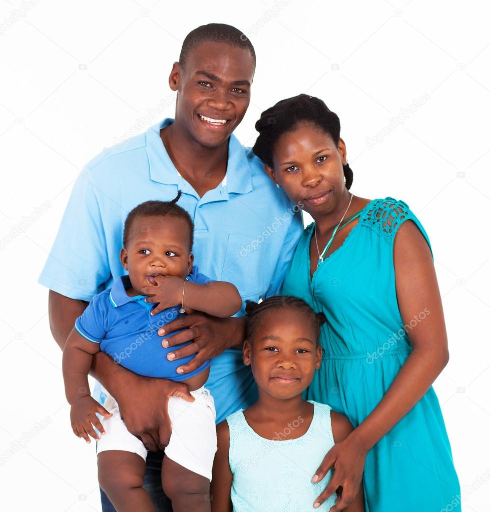 Happy african family group portrait on white