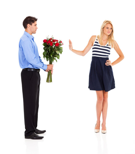 Young man been rejected by a young woman on valentine's day