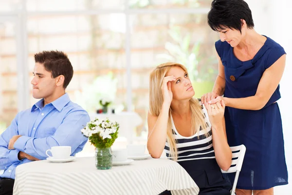 Caring mother standing by her daughter when she has marriage problem — Stock Photo, Image