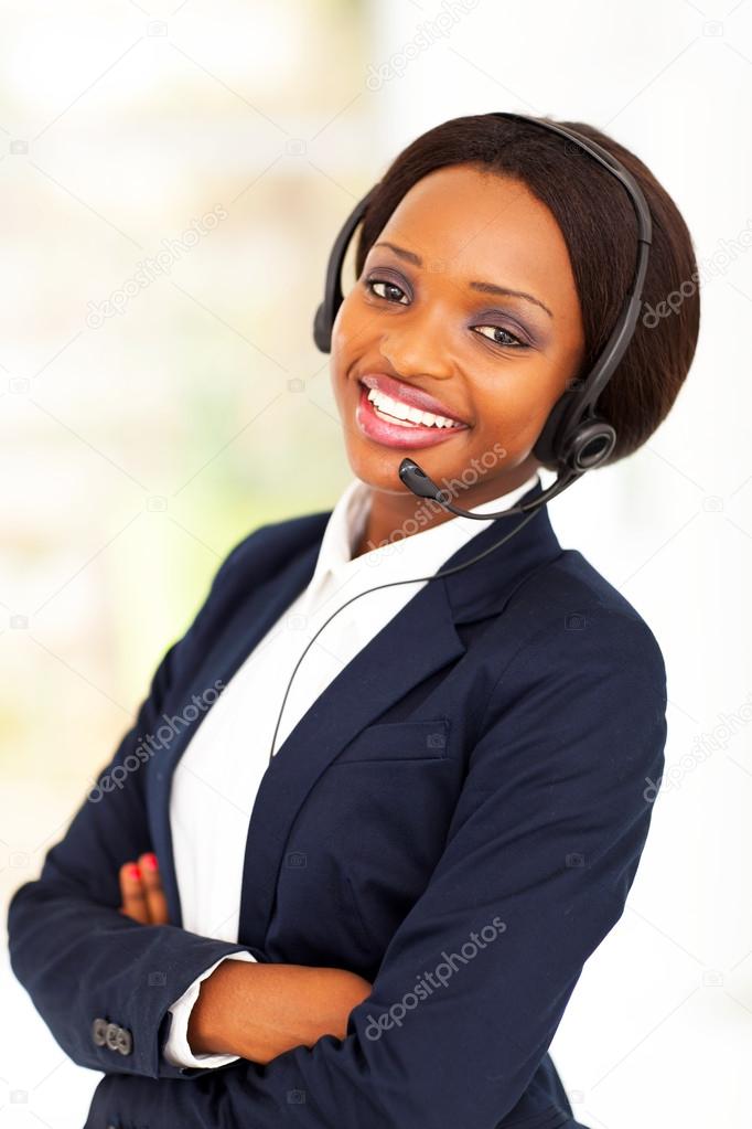 Young african american business call center operator