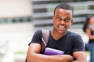 happy male african university student outdoors clipart