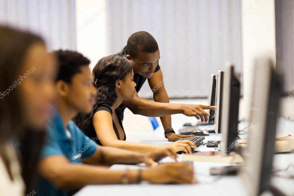 african american college students in computer room