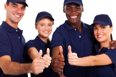 Servis personeli başparmak yukarıya üstünde beyaz grup