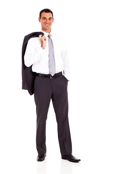 Handsome young business man with jacket on his shoulder isolated on white — Stock Photo, Image