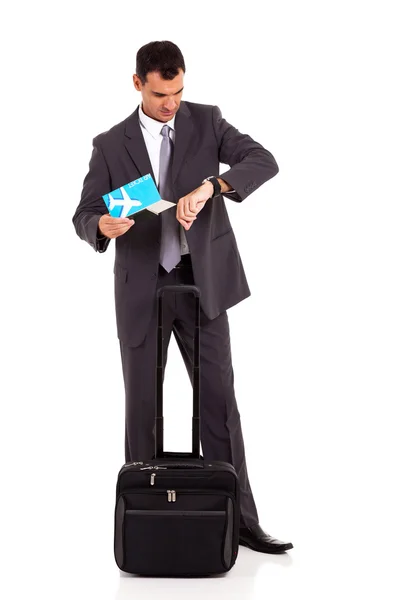 Smart business traveller checking flight time — Stock Photo, Image