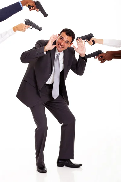 Most hated colleague being attacked by others at gun point Stock Image