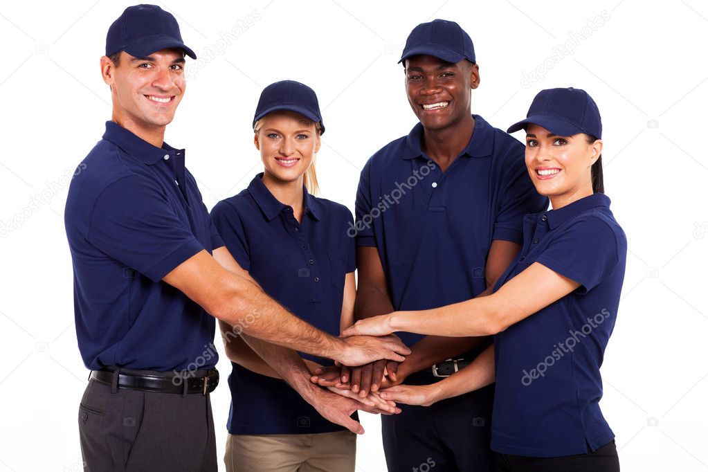 service team hands together on white background