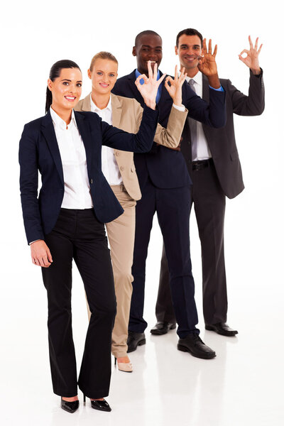 group of business giving ok hand sign