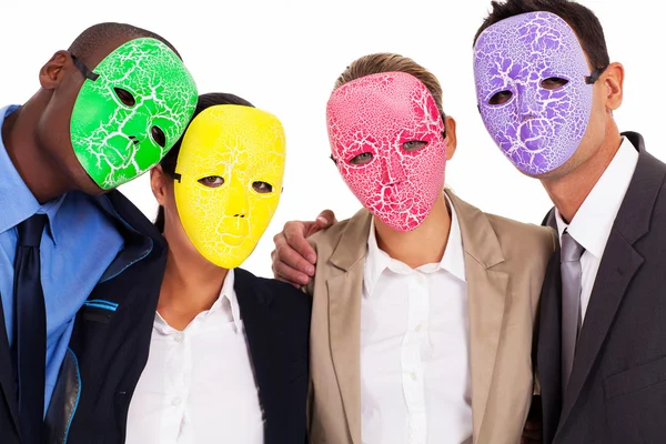 Fake business teamwork concept group of business with mask — Stock Photo, Image