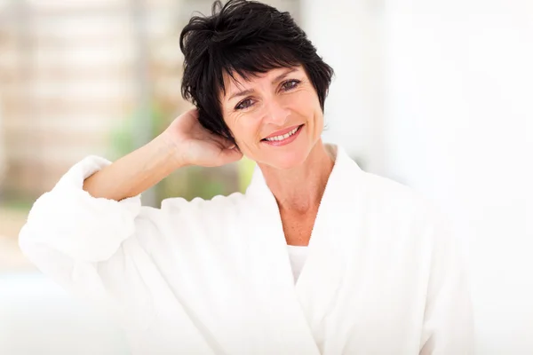 Woman in bathrobe — Stock Photo, Image