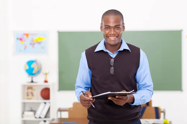 Muž učitel drží schránky — Stock fotografie