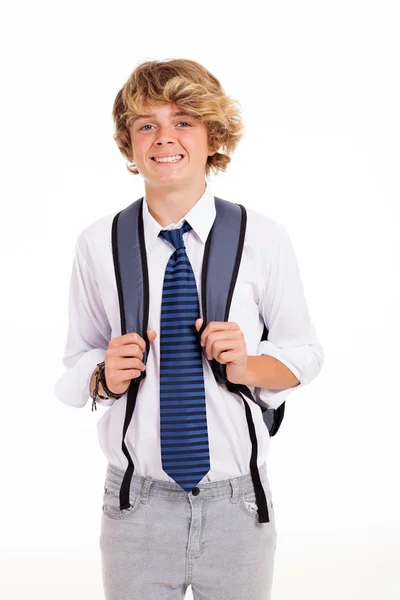 Escola adolescente menino retrato isolado no branco — Fotografia de Stock