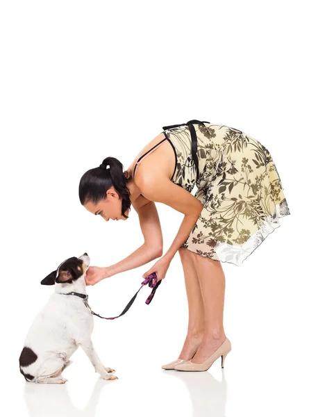 Cuidando al dueño de la mascota jugando con su perro — Foto de Stock
