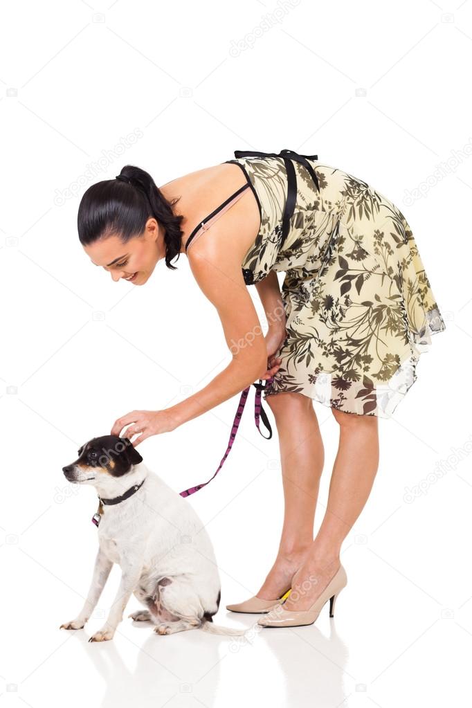 modern woman with pet dog