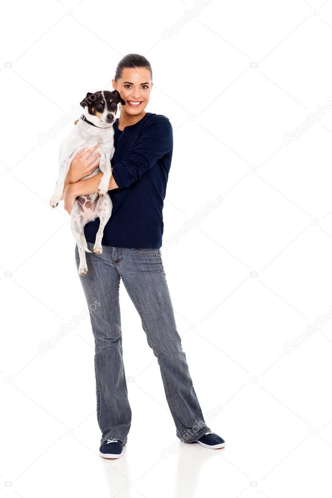 pretty woman holding her pet dog